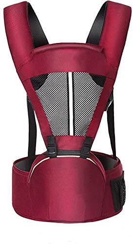 BriskyM Portador de bebé con Asiento para la Cadera, Mochila ergonómica para el Asiento del bebé con portabebés, multifunción Ajustable, portabebés Delantero y con Mochila (Rojo, 1) Cover
