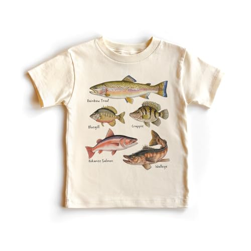 Lake Fish Field Guide Toddler Shirt - Cute Fish Names Children's Clothing - Future Fisherman Fly Fishing Outfit - Boho Natural Kids & Youth Shirts