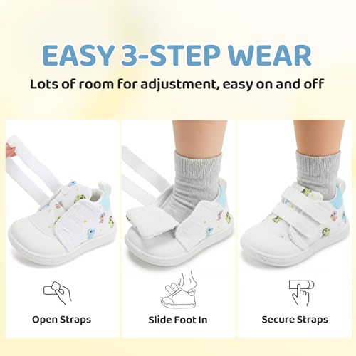 STQ KIDS Baby Walking Shoes Wide Toe Box Infant Barefoot Shoe Boys Girls Soft Toddler Tennis Sneaker Mid Top Babies First Walkers Non-Slip Ankle Support White Dinosaur 9-12 Months Infant Size 4 US — view 6