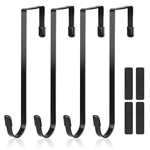 Türhaken zum Einhängen, 4 Stück Türhaken für Weihnachtskränze, Metall Kleiderhaken mit einer Schutzabdeckung Länge 20cm Handtuchhaken Geeignet für Hängend Türdeko Türbreiten 3.0cm-4.5cm (Schwarz) Cover