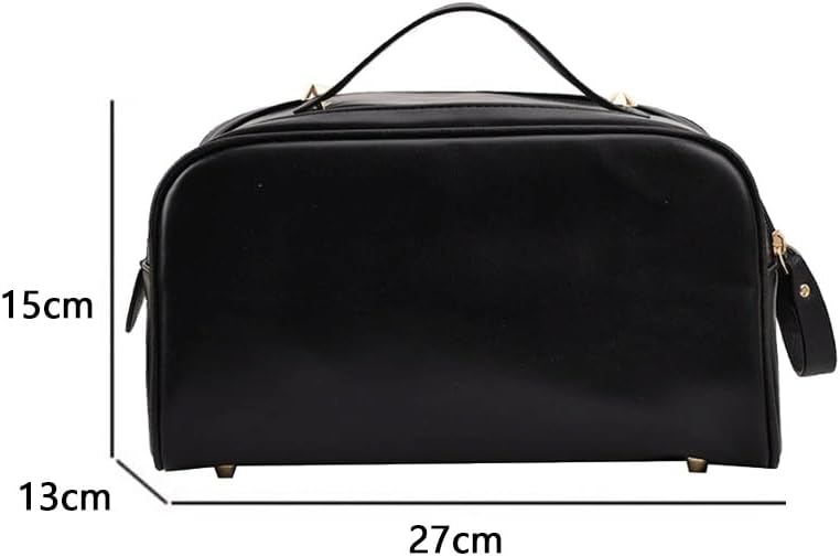 zipper with partition makeup bag, portable PU leather toiletries storage image 2