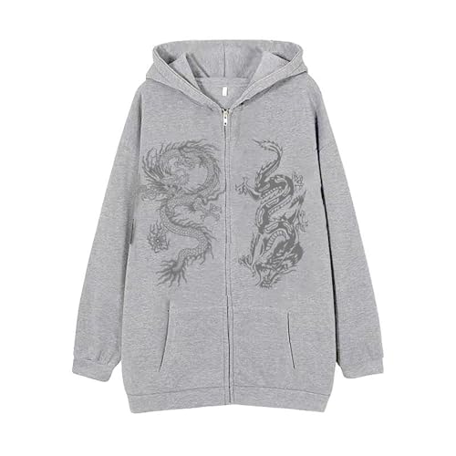 Vekewsap Sudadera con capucha de forro polar para hombre con estampado de dragón, chaqueta de invierno, chaqueta de invierno, chaqueta de entretiempo, chaqueta de punto, tallas grandes, chaqueta