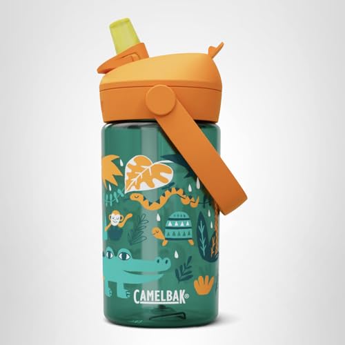 CamelBak Thrive Flip Straw Kids Water Bottle with Bite Valve, Tritan Renew, Jungle Animals, 14oz