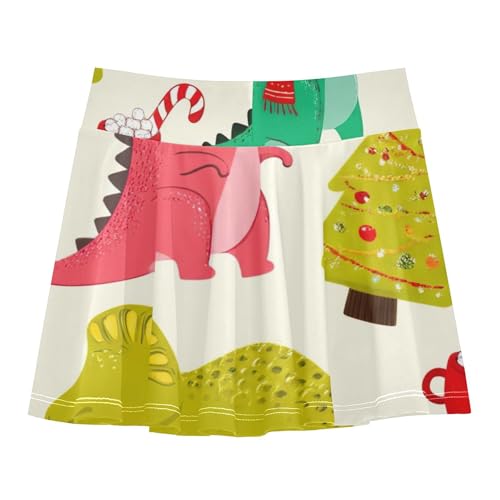 Joisal Cute Christmas Dinosaurs Kids Tennis Skirts Cartoon Girls Skorts Athletic Shorts Pleated Skort 4t2