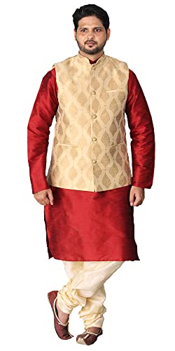Image of Men's Silk Kurta Pajama Jacket /Waistcoat /Blazer Set