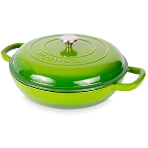 Shallow Cast Iron Casserole with Lid – Non Stick Dutch Oven Pot, Oven Safe up to 500° F – Sturdy Ovenproof Stockpot Cookware – Enamelled Cooking Pot – Green, 5-Quart, 32cm – by Nuovva
