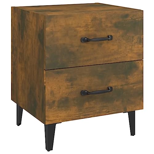 vidaXL Mesita de Noche Aparador Auxiliar Armario Mesilla con Cajones Cama Dormitorio Habitación Almacenaje Color Roble Ahumado 40x35x47,5 cm