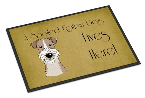 Caroline's Treasures BB1495MAT Wire Haired Fox Terrier Spoiled Dog Lives Here Doormat 18x27 Front Door Mat Indoor Outdoor Rugs for Entryway, Non Slip Washable Low Pile, 18H X 27W