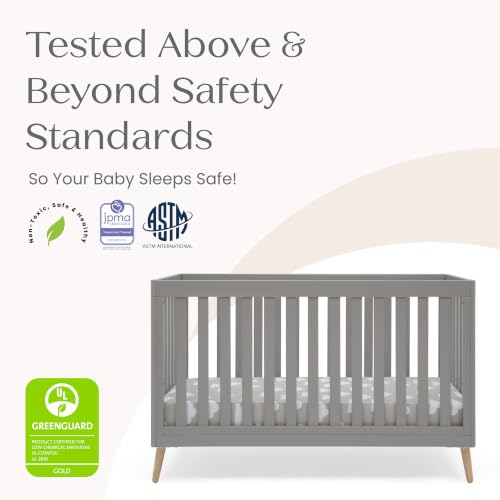 Image of Delta Children Essex 4-in-1 Baby Crib & Mattress, Grey /Natural | 2-Piece Nursery Furniture Set Includes 4-in-1 Convertible Crib + Waterproof Crib Mattress, GREENGUARD Gold Certified