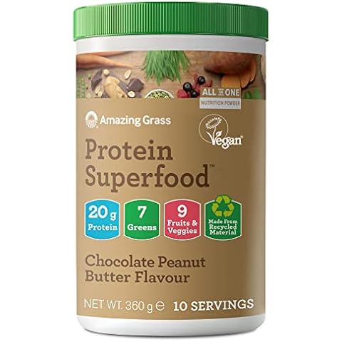 Amazing Grass Protein Superfood, Organic Vegan Protein Powder with Fruit and Vegetables, Chocolate Peanut Butter Flavour, 10 servings, 360 g Cover