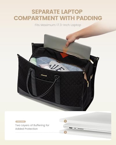 LOVEVOOK Travel Weekender Bags for Women, Quilted Carry On Duffle With Laptop Compartment Airplanes Approved, Large Overnight Bag with Toiletry Bag for Hospital Labor and Delivery, 4 Pcs Set, Black4