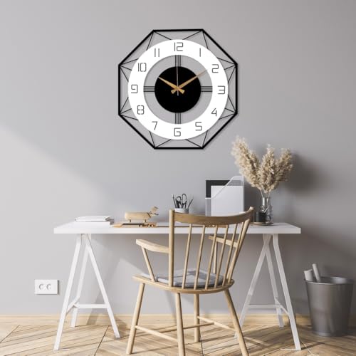 Image of Arabs Morden Metal & Wooden Wall Clock for Living Room Bedroom Office Kitchen Stylish Wall Clock for Home and Hall Designer Big Size Modern (Triangle White, 50 CM)