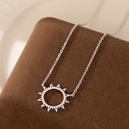 Reffeer Solid 925 Sterling Silver Sun Pendant Necklace for Women Teen Girls Sun Choker Necklace4