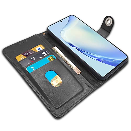 Image of Pikkme Vivo V27 / V27 Pro 5G Flip Cover Leather Finish | Inside TPU with Card Pockets | Wallet Stand and Shock Proof | Complete Protection Button Flip Case (Black)