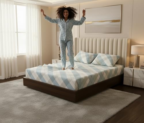 Image of 400 TC Cotton Like Elastic Fitted Bedsheet Set King Size Double Bed || Includes 1 Elastic Bedsheet King Size & 2 Pillow Covers (78 inch x 72 inch inch, Tokyo)