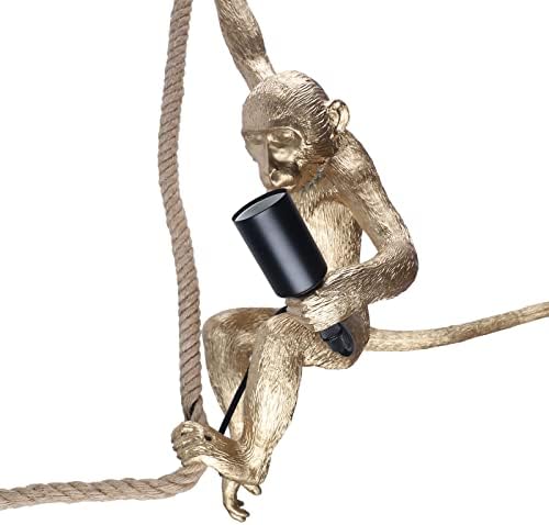 Pendant Light, LED Resin Monkey Ceiling Hang Lamp Modern Hemp Rope Lamps for Dining Living Room Bedroom Bar Cafe Living Room Art Parlor