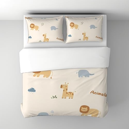 Juego de Cama de 3 Piezas para Niños Zoológico Gato León Jirafa Funda Nórdica Cama 90 cm Microfibra de Poliéster Fundas Nórdicas 150x200 cm con Cremallera para Niños Niñas, Multi 2