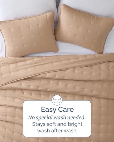 Image of Quilts Full Size - Bedspread for Full Size - Lightweight Comforter Set - Quilt Bedding Set for All-Seasons - Soft, Breathable and Comfy - Summer Coverlet with 2 Pillow Shams - 80 inch x 80 inch, Light Brown