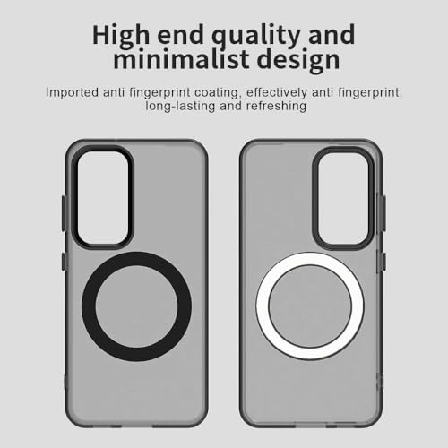 Image of Elzzi Magnetic Case for Samsung Galaxy A55 5G Cover, Compatible with MagSafe Slim Fit Shockproof Translucent Matte Hard Back Cover with Protective Bumper for Men & Women (Black)