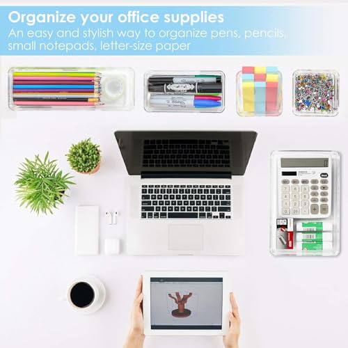 Image of UCRAVO 7Pcs Clear Plastic Desk Drawer Storage Organizer Set Kitchen Organizer, Makeup Organizer Dividers Vanity Tray Set, Desk Drawer Divider Tray, Multi-Purpose Stationery Organizer