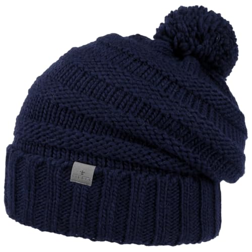 LIERYS Jil Bommelmütze Oversize Strickdesign Made in Germany Unisex Herbst Winter dunkelblau One Size