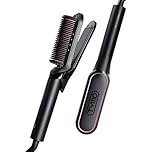 TYMO FLIPRO 2-in-1 Hair Straightener Brush & Flat Iron with 200M Negative Ions, Dual Voltage Anti-Scald Hot Comb, Frizz-Free Smooth & Shiny Hair, Less Heat Damage, Multi-Purpose Styler, Black