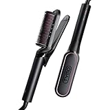 TYMO Flat Iron Hair Straightener Brush 2 in 1, 200M Ions Hair Straighteners for Women, Ceramic Dual Voltage Straightening Hot Comb for Anti-Frizz Straights, Waves, Curls, 3X Less Heat Damage, Black