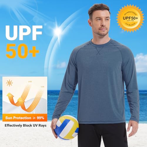 Image of Mens Swim Shirts UPF 50+ Sun Shirts Rash Guard Quick-Dry Fishing T-Shirts