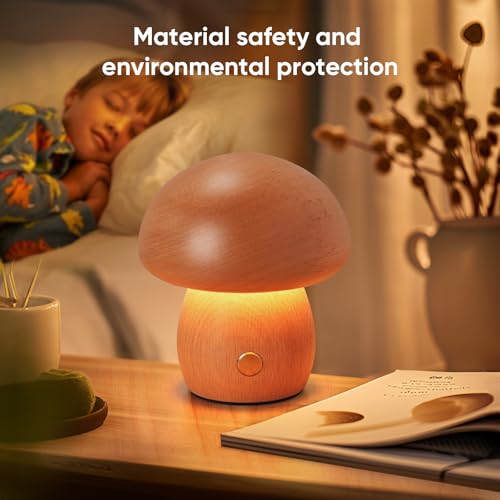 Lonrisway LWUS-XMGCD Wooden Mushroom Lamp, Portable Cordless Small Lamp, Rechargeable Battery Operated Lamp,Stepless Dimming, Night Light thumb #7