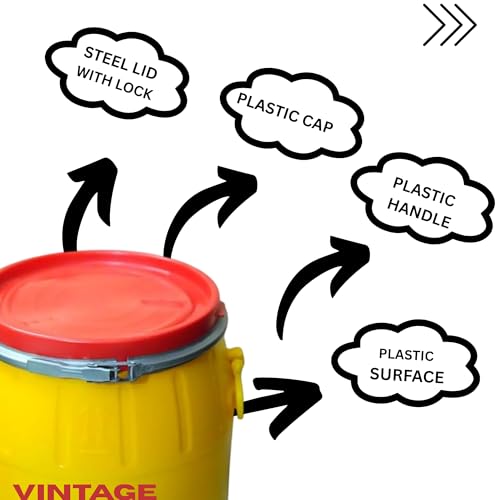 Image of Vintage Yellow Blue Drum 50 Litre Blue Water,Petro;,DEISLE,Liquid Storage CAN ZERRY CAN Oil Storage,PESTISIDE Storage - Food Grade, Strong & Reusable, Small Cap.