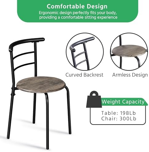 Yaheetech 3-Piece Dining Table Set, Kitchen Table & Chair Sets for 2, Compact Table Set w/Steel Legs, Built-in Wine Rack for Breakfast Nook, Small Space, Apartment, Drift Brown - 5