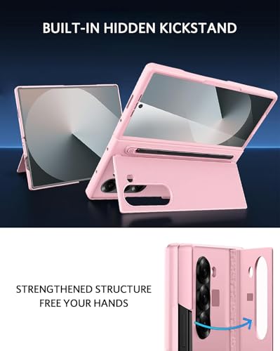 Image of Kapa Textured Grip S Pen Holder Hinge Protection Back Cover for Samsung Galaxy Z Fold6 / Fold 6 | with Kickstand & S Pen Slot Case (Pink)