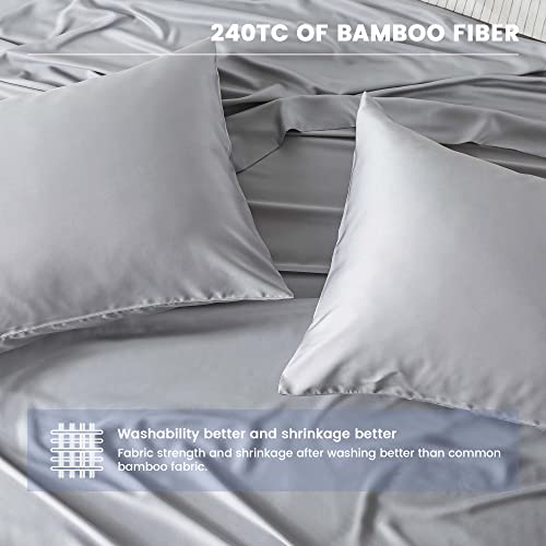 Naturefield 4Pcs Bamboo Sheets Queen 100% Organic Bamboo Cooling Sheets 240Tc Bamboo Bed Sheets Soft Breathable With Sheet Straps 1 Flat Sheet, 1 Fitted Sheet, 2 Pillowcases Gray #TOP4