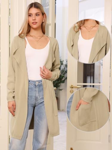 Allegra K Long Cardigan Sweaters for Women Fall Winter Lapel Casual Long Sleeve Open Front Knit Cardigan2