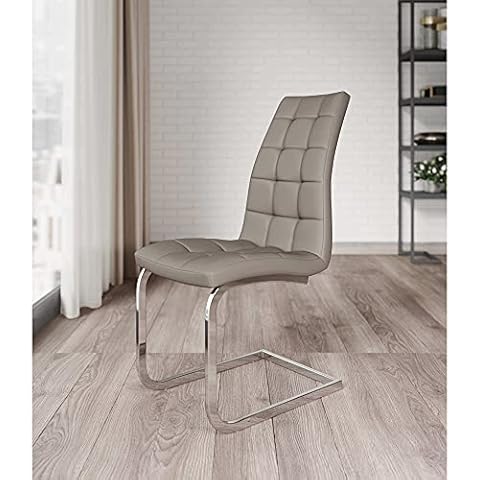 Set Of 4 New York Faux Leather Mink Grey Cantilever Dining Chair, Mink Grey Dining Room Chairs With High Back Seat For Added Comfort, 42L x 59W x 100H, Dining Room Furniture, Mink Grey Cover