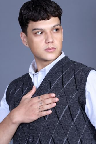 Image of V Neck Cardigans for Men - Woolen Sleeveless Sweater for Man Winter Wear
