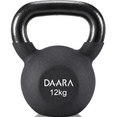 Image of DAARA Half Coating Neoprene Kettlebell, 12kg (26.45 lb) Black Cast Iron Kettle Bell with Non-Slip Grip Handle for Strength Training, Home Gym Workout Equipment for Men & Women (Proudly Made in India)