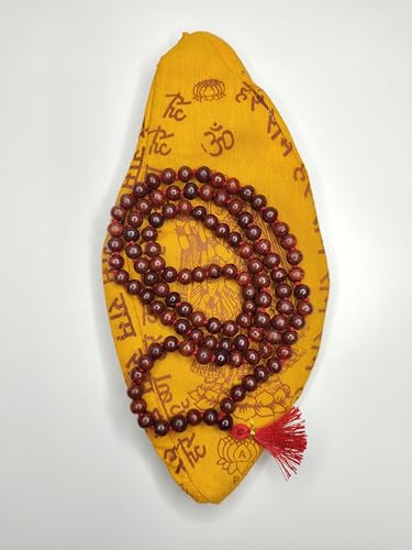 Image of PRIYA BEADS Original Lal Chandan Japa Mala 8mm Beads with Cotton Gaumukhi Japa Bag | Natural Red Sandalwood Beads Mala for Meditation, Pooja, Chanting, Wearing | Rosary String for Men and Women