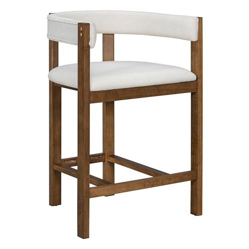 Christopher Knight Home Set de 2 Butacos Modernos Tapizados de Tela Altura Mostrador para Comedor, Taburetes de Madera de Caucho para Isla de Cocina, Sillones con Reposapiés y Respaldo Curvo, Beige y Nogal miniatura 6