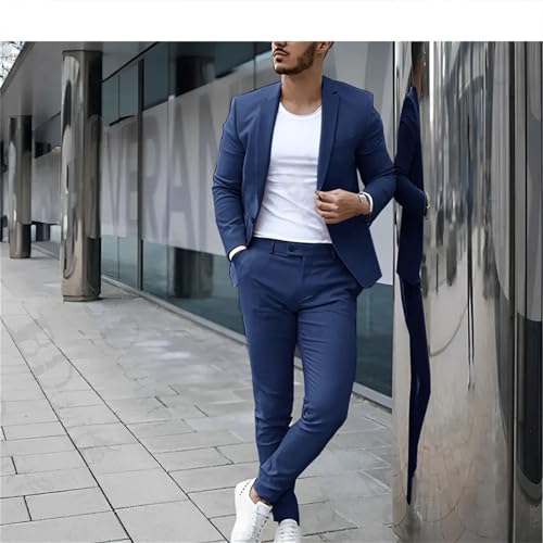 Men's Loose Suit 2 Piece Set Casual Formal Coat Double Breasted Wedding Tuxedo Groom4