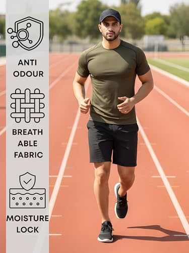 Image of White Moon Gym T Shirts for Men Workout Activewear Solid Quick Dry Sports Tshirt for man Breathable Lightweight Half Sleeve Regular Fit Round Neck Running Boys T Shirt Combo Pack of 2