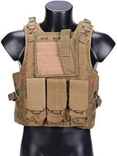 QMFIVE MOLLE RRV Assault Combat Vest with pouch/Traning Protective Security Vest for Tactical Hunting Airsoft Outdoor (TAN) (TAN)