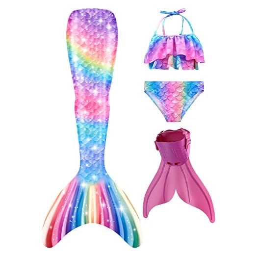 Mermaid Tails with Mono Fin Sparkle Mermaid Swimsuit for Kids Girls Boys