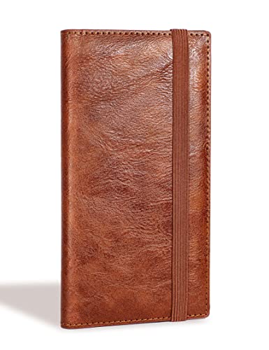 Image of Yarnic Checkbook Cover for Personal Checkbook Holder with Pen Holder | Check Book Covers & Built-in Clear Plastic Divider for Duplicate Checks (Brown)