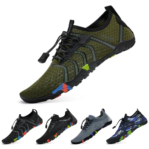 WateLves Scarpe da bagno da Donna e uomo, ad asciugatura rapida e ad asciugatura rapida, per immersioni, Surf, Sport acquatici, escursioni, Yoga, Tutti i giorni, 36-48 EU, Linea Verde Profondo, 43 EU
