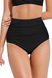 Beautikini Women's Ruched High Waisted Bikini Bottom Tummy Control Retro Bikini Bottom Vintage Swim
