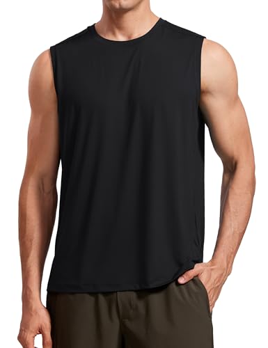 CRZ YOGA Men's Workout Tank Tops Stretchy Quick Dry Sleeveless Running Shirts Athletic Gym Tops Black Large