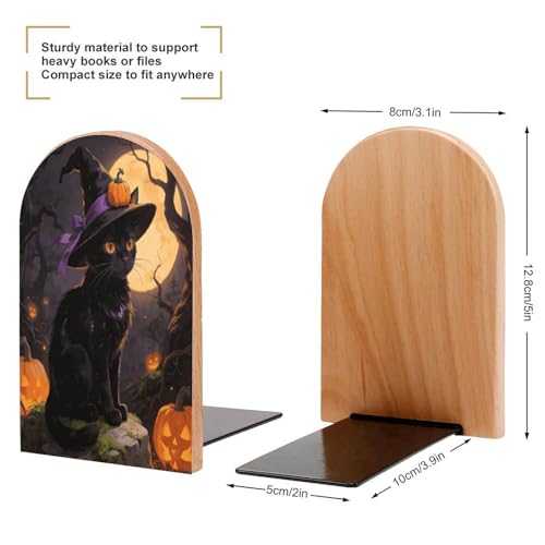 Sujetalibros de madera hecho a mano Witch Cat, soporte decorativo resistente y duradero 3