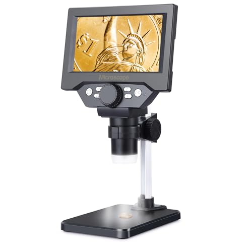 Koolertron 5.5 inch LCD Digital Microscope, 8MP 1-1000X Magnification, 8 LED Lights, Rechargeable Battery, Video Recording for Circuit Board Repair, PCB Inspection, Coin, and More