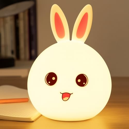 Image of TOYTONIC Silicone Rabbit Night Lamp - Cute LED Animal Light with Touch Sensor & 7-Color Changing, USB Rechargeable Bedside Lamp for Kids Bedroom, Baby Nursery Decor, Birthday & Diwali Gift